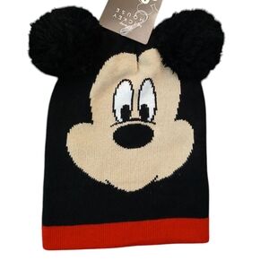 NWT Disney Mickey Mouse Beanie Stocking Cap with Pom poms for ears Adult Size